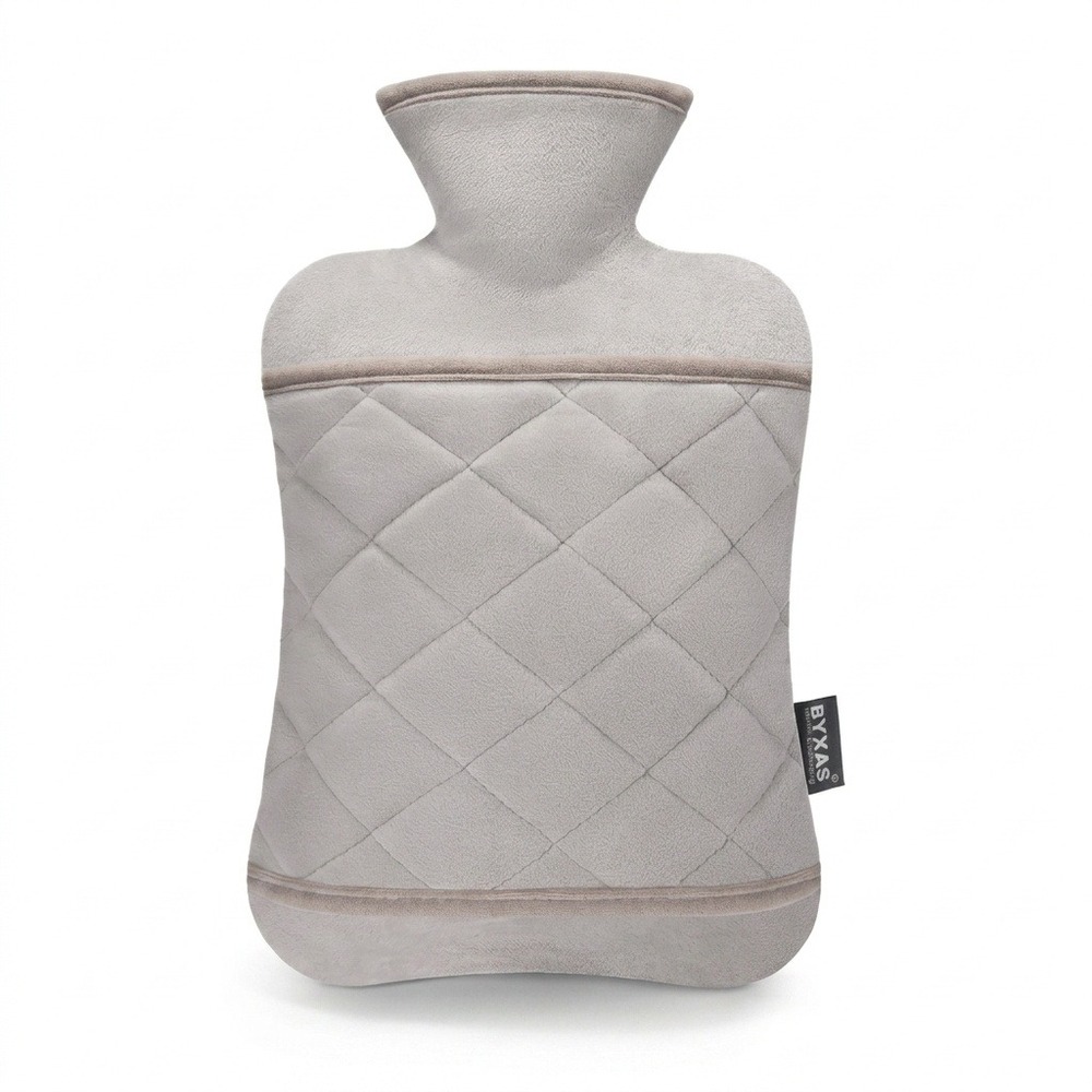 Leak-Proof Hot Water Bottle 2L with Grey Quilted Fleece Cover Pain Relief Warmth